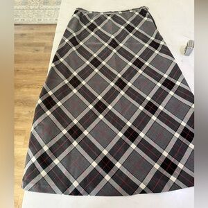 Charter Club Plaid A-Line Skirt - Gray, Black, and Red wool, lightweight.